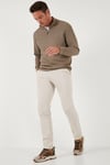 Pamuklu Regular Fit Yarım Fermuarlı Dik Yaka Erkek Sweat 5905716 KOYU VİZON