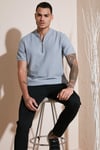 Pamuklu Regular Fit Yarım Fermuarlı Erkek T Shirt 5902653 AÇIK GRİ