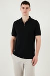 Pamuklu Regular Fit Yarım Fermuarlı Erkek Polo Yaka T Shirt 5903008 SİYAH