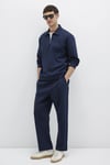 Pamuklu Regular Fit Yarım Fermuarlı Erkek Polo Yaka Sweat 0S10382-80872 LACİVERT