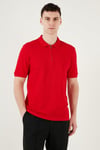 Pamuklu Regular Fit Yarım Fermuarlı Erkek Polo Yaka T Shirt 5903008 KIRMIZI