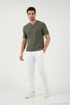 Pamuklu Regular Fit Yarım Fermuarlı Erkek T Shirt 5902653 HAKİ