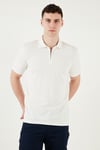 Pamuklu Regular Fit Yarım Fermuarlı Erkek Polo Yaka T Shirt 5902972 EKRU
