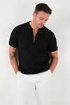 Pamuklu Regular Fit Yarım Fermuarlı Erkek T Shirt 5902653 SİYAH