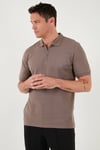 Pamuklu Regular Fit Yarım Fermuarlı Erkek Polo Yaka T Shirt 5903008 TOPRAK