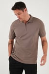 Pamuklu Regular Fit Yarım Fermuarlı Erkek Polo Yaka T Shirt 5903008 TOPRAK
