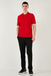 Pamuklu Regular Fit Yarım Fermuarlı Erkek Polo Yaka T Shirt 5903008 KIRMIZI