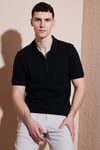 Pamuklu Regular Fit Yarım Fermuarlı Erkek Polo Yaka T Shirt 5903008 SİYAH