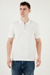 Pamuklu Regular Fit Yarım Fermuarlı Erkek Polo Yaka T Shirt 5903008 BEYAZ