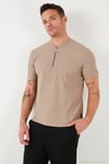 Pamuklu Regular Fit Yarım Fermuarlı Erkek T Shirt 5902653 VİZON