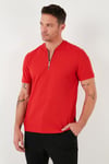 Pamuklu Regular Fit Yarım Fermuarlı Erkek T Shirt 5902653 KIRMIZI