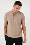 Pamuklu Regular Fit Yarım Fermuarlı Erkek T Shirt 5902653 VİZON