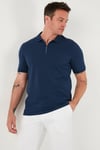 Pamuklu Regular Fit Yarım Fermuarlı Erkek Polo Yaka T Shirt 5903008 İNDİGO