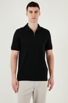 Pamuklu Regular Fit Yarım Fermuarlı Erkek Polo Yaka T Shirt 5903008 SİYAH