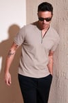 Pamuklu Regular Fit Yarım Fermuarlı Erkek T Shirt 5902653 VİZON
