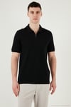 Pamuklu Regular Fit Yarım Fermuarlı Erkek Polo Yaka T Shirt 5903008 SİYAH
