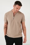 Pamuklu Regular Fit Yarım Fermuarlı Erkek T Shirt 5902653 VİZON