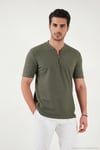 Pamuklu Regular Fit Yarım Fermuarlı Erkek T Shirt 5902653 HAKİ
