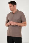 Pamuklu Regular Fit Yarım Fermuarlı Erkek Polo Yaka T Shirt 5903008 TOPRAK