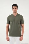 Pamuklu Regular Fit Yarım Fermuarlı Erkek T Shirt 5902653 HAKİ