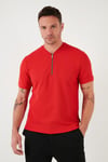 Pamuklu Regular Fit Yarım Fermuarlı Erkek T Shirt 5902653 KIRMIZI