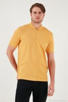 Pamuklu Regular Fit Yarım Fermuarlı Erkek Polo Yaka T Shirt 5901029 HARDAL