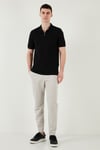 Pamuklu Regular Fit Yarım Fermuarlı Erkek Polo Yaka T Shirt 5903008 SİYAH
