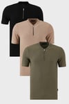 Pamuklu Regular Fit Yarım Fermuarlı Kolej Yaka 3'lü Paket Erkek T Shirt 5902653S3 Siyah-Vizon-Haki