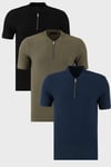 Pamuklu Regular Fit Yarım Fermuarlı Kolej Yaka 3'lü Paket Erkek T Shirt 5902653S3 Lacivert-Siyah-Haki