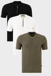 Pamuklu Regular Fit Yarım Fermuarlı Kolej Yaka 3'lü Paket Erkek T Shirt 5902653S3 SİYAH-BEYAZ-HAKİ