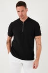 Pamuklu Regular Fit Yarım Fermuarlı Kolej Yaka 3'lü Paket Erkek T Shirt 5902653S3 Siyah-Beyaz-Vizon