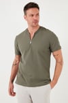 Pamuklu Regular Fit Yarım Fermuarlı Kolej Yaka 3'lü Paket Erkek T Shirt 5902653S3 Lacivert-Siyah-Haki