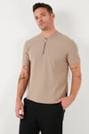 Pamuklu Regular Fit Yarım Fermuarlı Kolej Yaka 3'lü Paket Erkek T Shirt 5902653S3 Siyah-Beyaz-Vizon