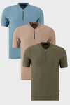 Pamuklu Regular Fit Yarım Fermuarlı Kolej Yaka 3'lü Paket Erkek T Shirt 5902653S3 Vizon-Haki-Mavi