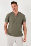 Pamuklu Regular Fit Yarım Fermuarlı Kolej Yaka 3'lü Paket Erkek T Shirt 5902653S3 Siyah-Vizon-Haki