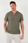 Pamuklu Regular Fit Yarım Fermuarlı Kolej Yaka 3'lü Paket Erkek T Shirt 5902653S3 Siyah-Vizon-Haki