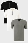 Pamuklu Regular Fit Yarım Fermuarlı Kolej Yaka 3'lü Paket Erkek T Shirt 5902653S3 Siyah-Beyaz-Açık Haki