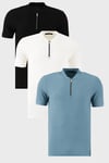 Pamuklu Regular Fit Yarım Fermuarlı Kolej Yaka 3'lü Paket Erkek T Shirt 5902653S3 Mavi-Siyah-Beyaz