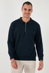 Pamuklu Regular Fit Yarım Fermuarlı Polo Yaka Erkek Sweat 5905805 İNDİGO
