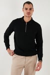 Pamuklu Regular Fit Yarım Fermuarlı Polo Yaka Erkek Sweat 5905805 SİYAH