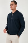Pamuklu Regular Fit Yarım Fermuarlı Polo Yaka Erkek Sweat 5905805 İNDİGO