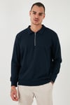 Pamuklu Regular Fit Yarım Fermuarlı Polo Yaka Erkek Sweat 5905805 İNDİGO