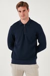 Pamuklu Regular Fit Yarım Fermuarlı Polo Yaka Erkek Sweat 5905789 İNDİGO