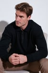 Pamuklu Regular Fit Yarım Fermuarlı Polo Yaka Erkek Sweat 5905789 SİYAH