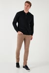 Pamuklu Regular Fit Yarım Fermuarlı Polo Yaka Erkek Sweat 5905789 SİYAH