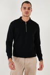Pamuklu Regular Fit Yarım Fermuarlı Polo Yaka Erkek Sweat 5905805 SİYAH