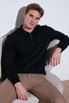 Pamuklu Regular Fit Yarım Fermuarlı Polo Yaka Erkek Sweat 5905789 SİYAH