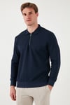 Pamuklu Regular Fit Yarım Fermuarlı Polo Yaka Erkek Sweat 5905789 İNDİGO