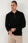 Pamuklu Regular Fit Yarım Fermuarlı Polo Yaka Erkek Sweat 5905805 SİYAH