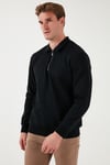 Pamuklu Regular Fit Yarım Fermuarlı Polo Yaka Erkek Sweat 5905789 SİYAH